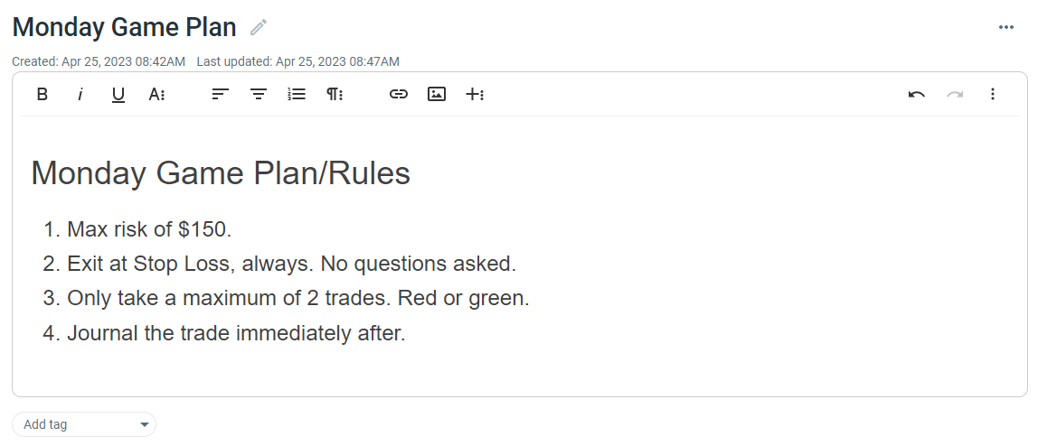 Game Plan or Rules for Monday
